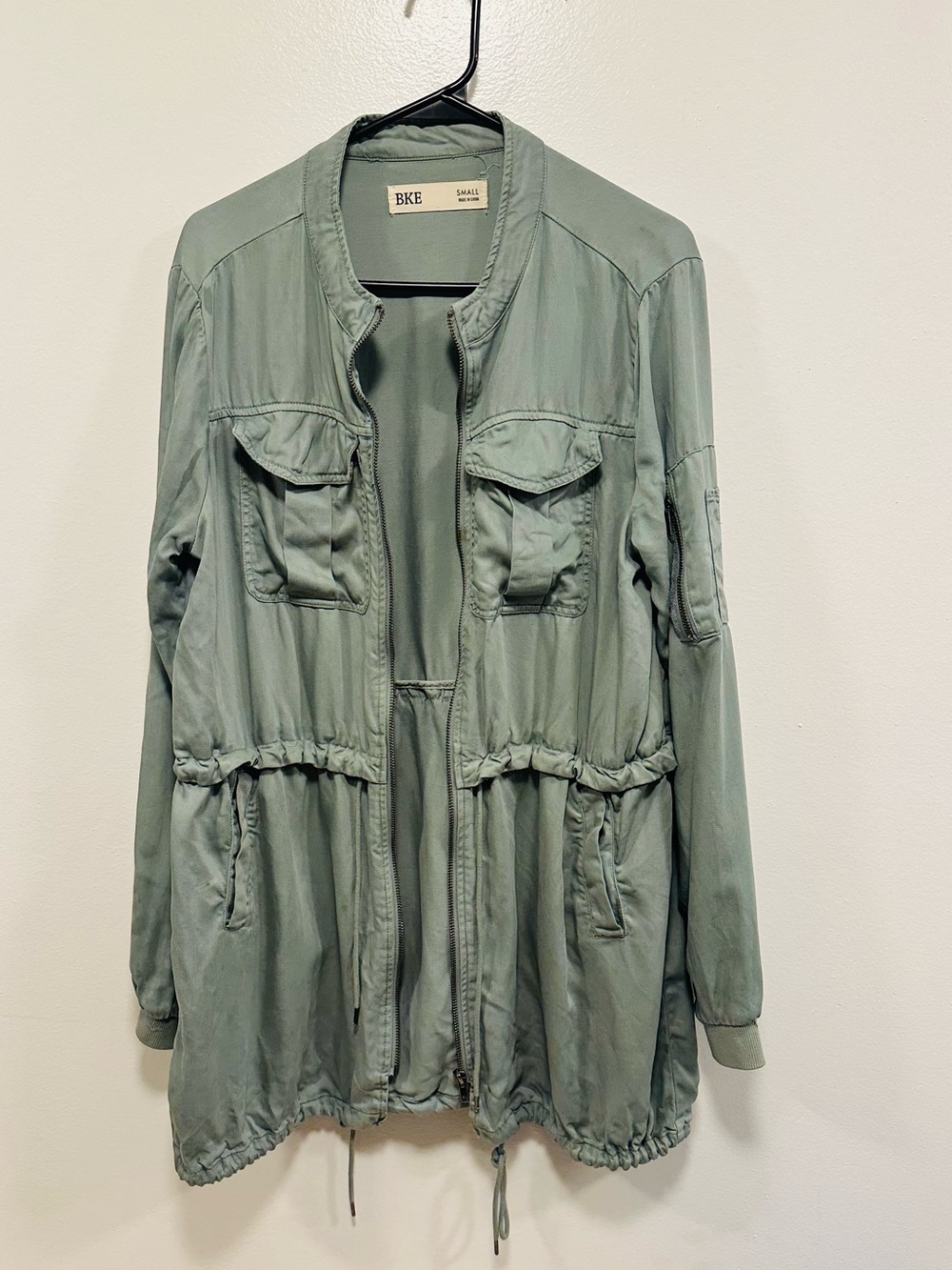 BKE Sage Green Utility Jacket with Drawstring Waist oversized small!
